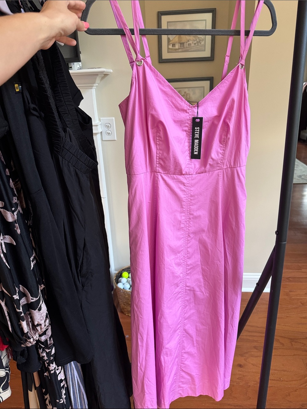 Steve Madden Bubblegum Pink V-Neck Spaghetti Strap Midi Dress